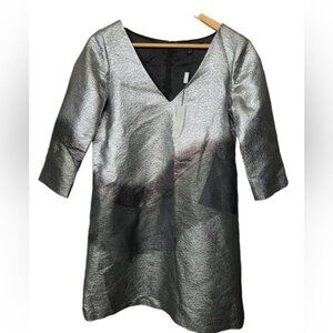 NWT Marc Jacobs Silver Metallic V-Neck Mini Dress Women Sz 6‎